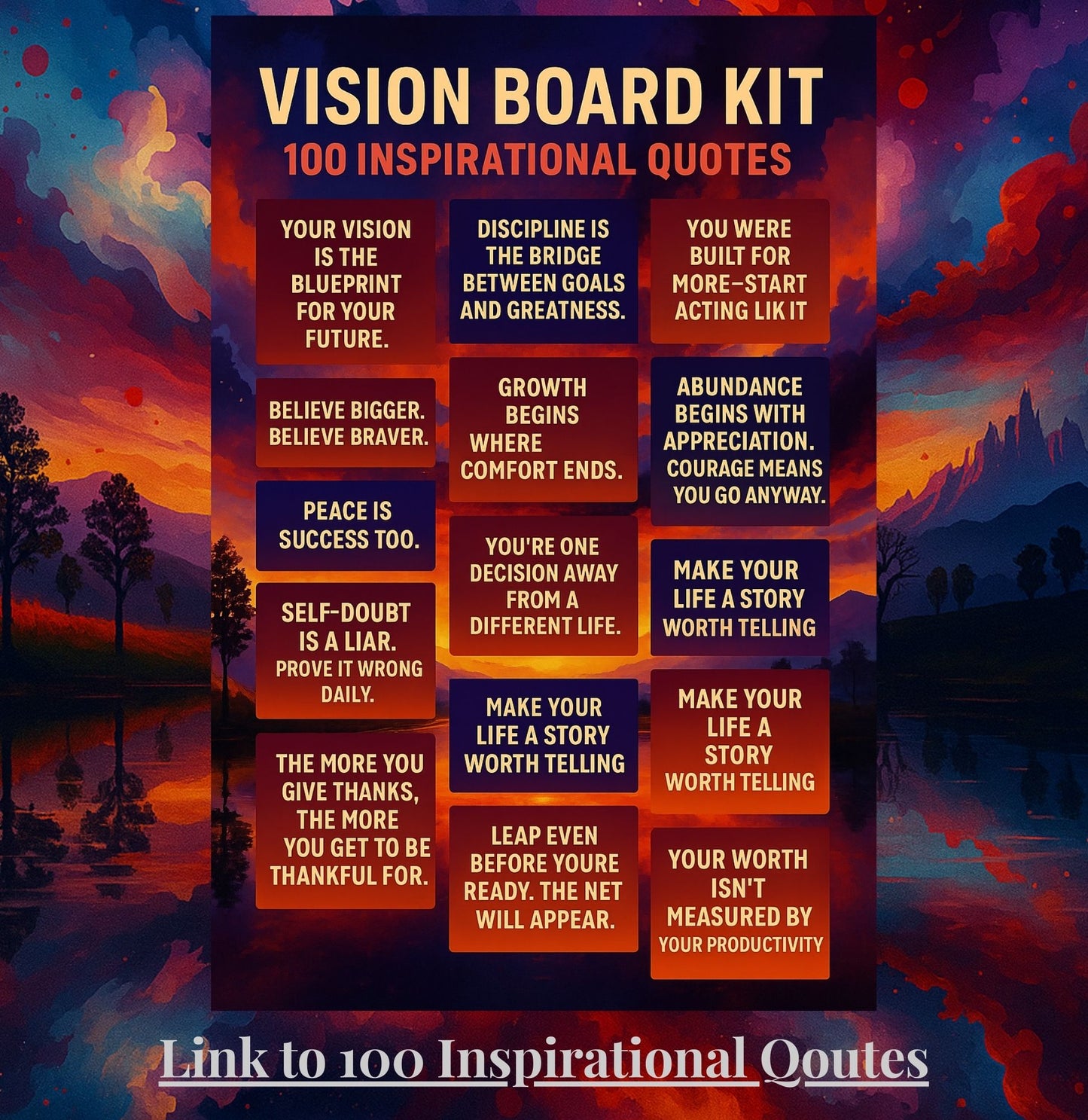Vision Board Editable Printable Kit Aesthetic Vision Board Template 300+ Elements DIY Mood Board for Women Over 100 Affirmations and Quotes