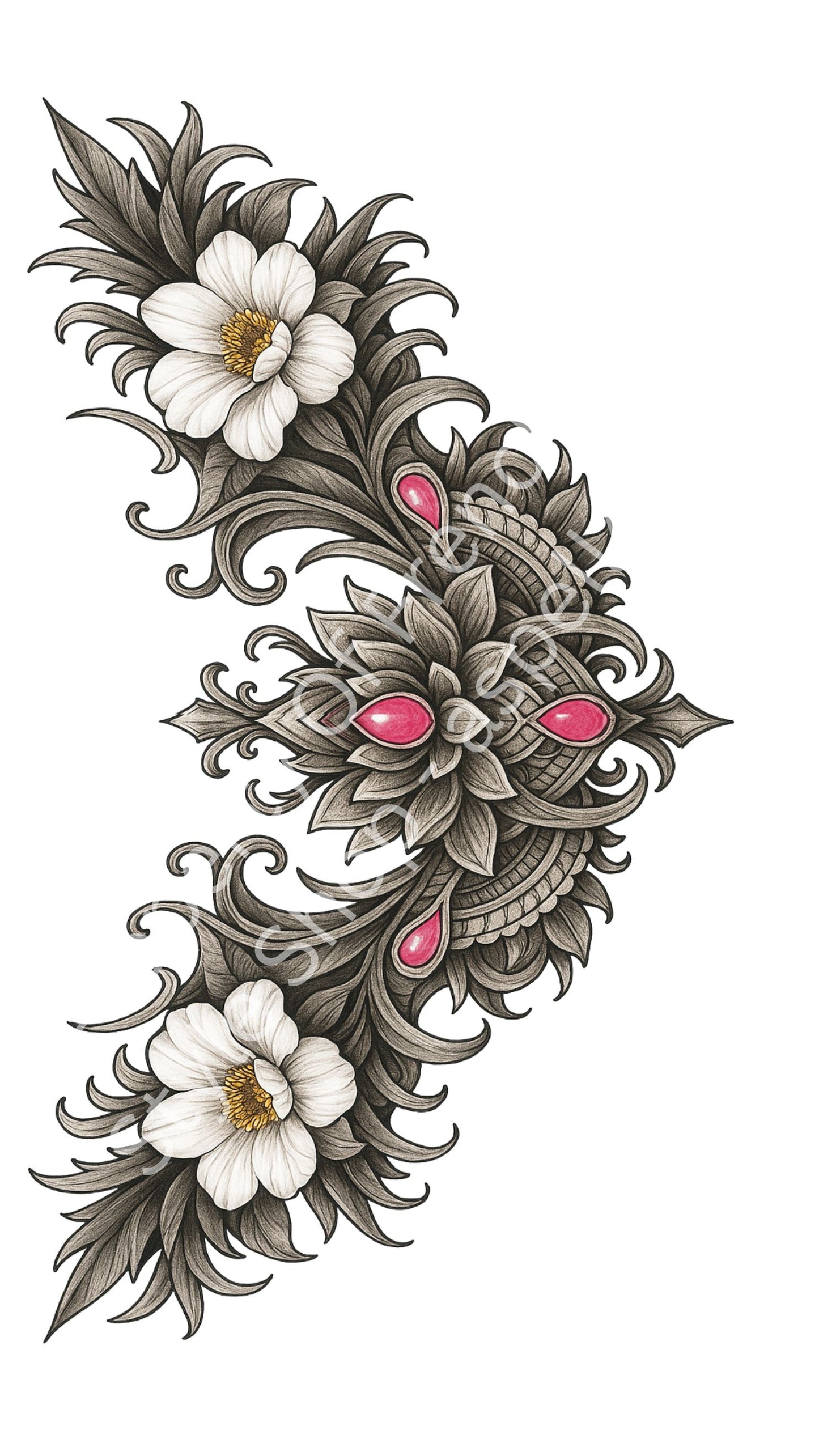 6 Highly Pigmented Floral Tattoo Flash Designs – Digital Download – Lower Back & Body Art AI Enhanced Versatile Transparent PNGs diy Craft