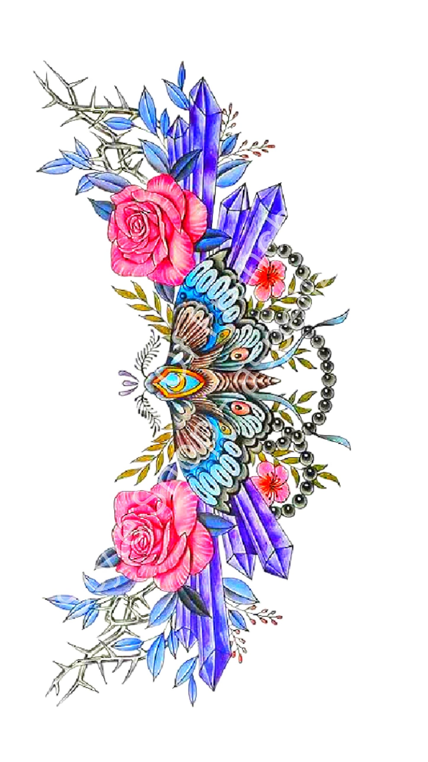 6 Highly Pigmented Floral Tattoo Flash Designs – Digital Download – Lower Back & Body Art AI Enhanced Versatile Transparent PNGs diy Craft