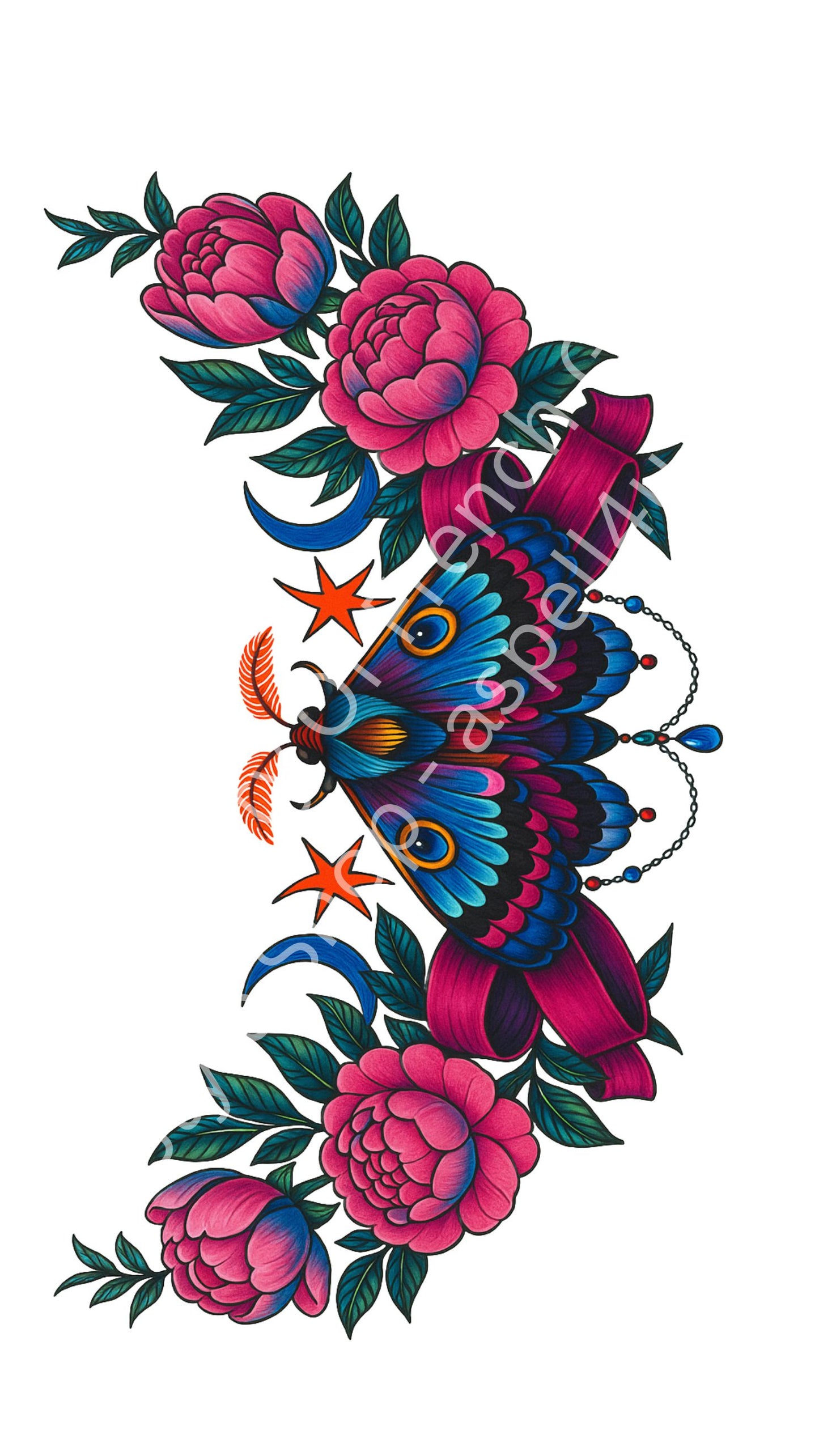 6 Highly Pigmented Floral Tattoo Flash Designs – Digital Download – Lower Back & Body Art AI Enhanced Versatile Transparent PNGs diy Craft