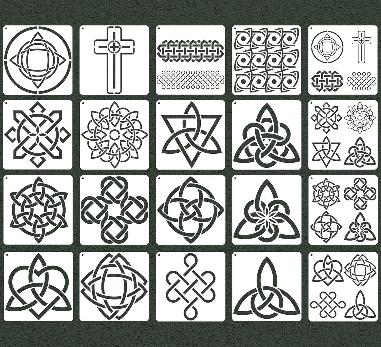 Celtic Knot Stencils, Set of 20 Each - Traditional Irish Designs, 6 X 6 Inch Reusable Mylar Stencil for DIY Crafts and Decorations, Celtic Stencil for Painting On Wood, Fabric, Walls, and More