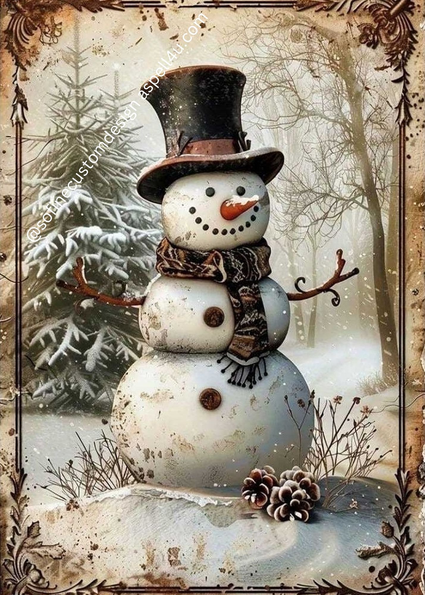 Antique Frosty Snowman Christmas Card You Can Edit in Canva for Free AI Created Digital Download with QR Code for Phone DIY Printable Cards