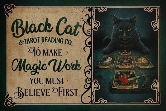 Black Cat Black Cat Tarot Reading Cottage Core Coven Art Display Cottage Core Coven Art Display High Res Digital Custom AI Designed Retro Vintage Style Print Aesthetic Room Decor