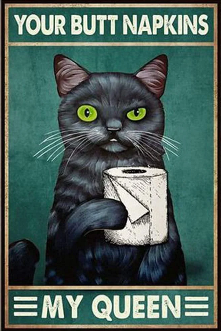 Black Cat Art - Your Butt Napkins My Queen - AI Enhanced Versatile Digital Designed Instant Download Fairycore, Cottagecore, DIY Craft