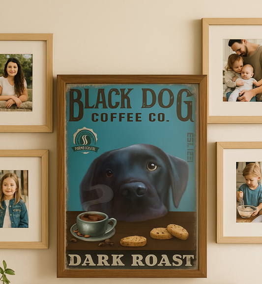 Black Dog Coffee Co. – Dark Roast Labrador Wall Art – Vintage Printable Coffee Sign – JPG PNG SVG Digital Download