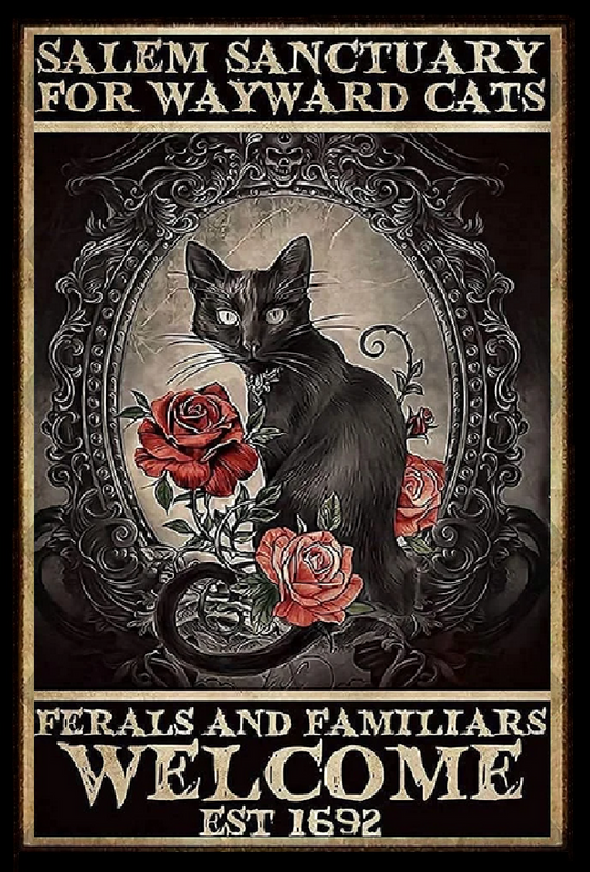 Salem Sanctuary for Wayward Cats Halloween Vintage Art - High Res Versatile Digital Print Instant Download Fairycore, Cottagecore, DIY Craft