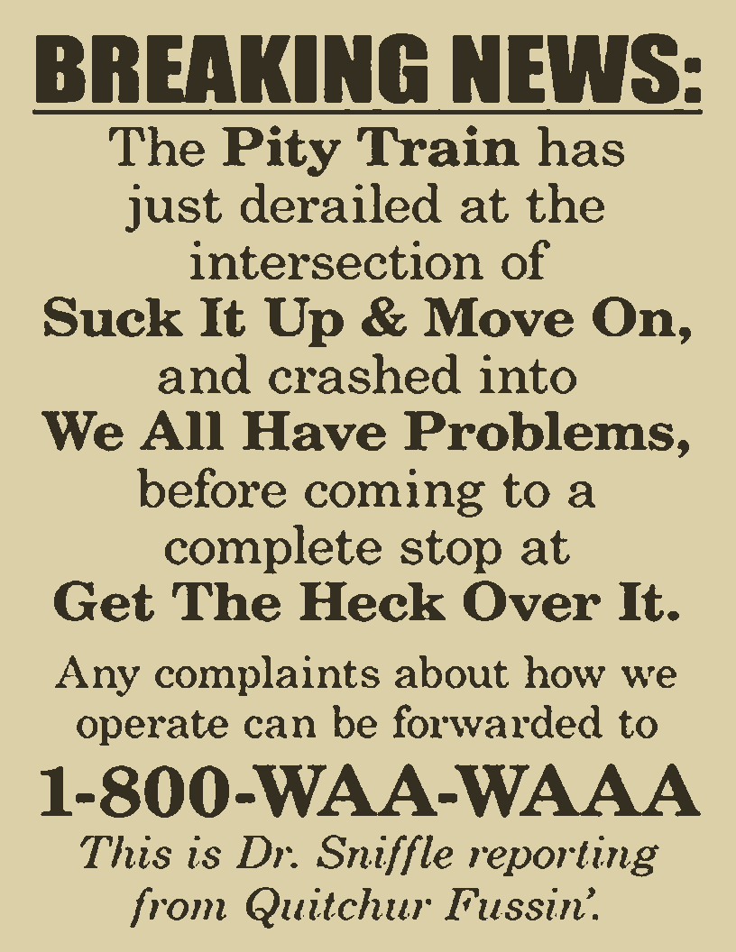 Breaking News Pity Train Sign – Funny DIY Printable Wall Art SVG PNG – Instant Download for Office Decor, Cubicle Humor, or Classroom Laughs