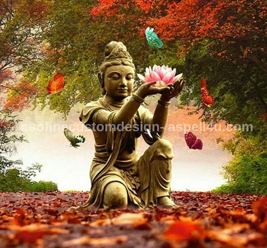 Buda and Lotus Flower - AI Created One of a Kind Digital Download Art Print Canvas Poster, Wall Art, Meditation Yoga Art, Cottage Core, DIY Gift