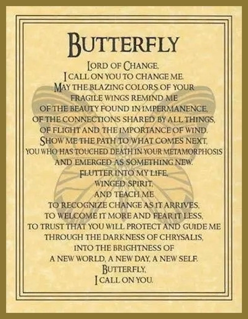 Butterfly Lord Of Change Prayer Quote Poem - Wicca Art - Altar Display - Book of Shadow Page Education Enthusiasts Digital Download DIY Gift
