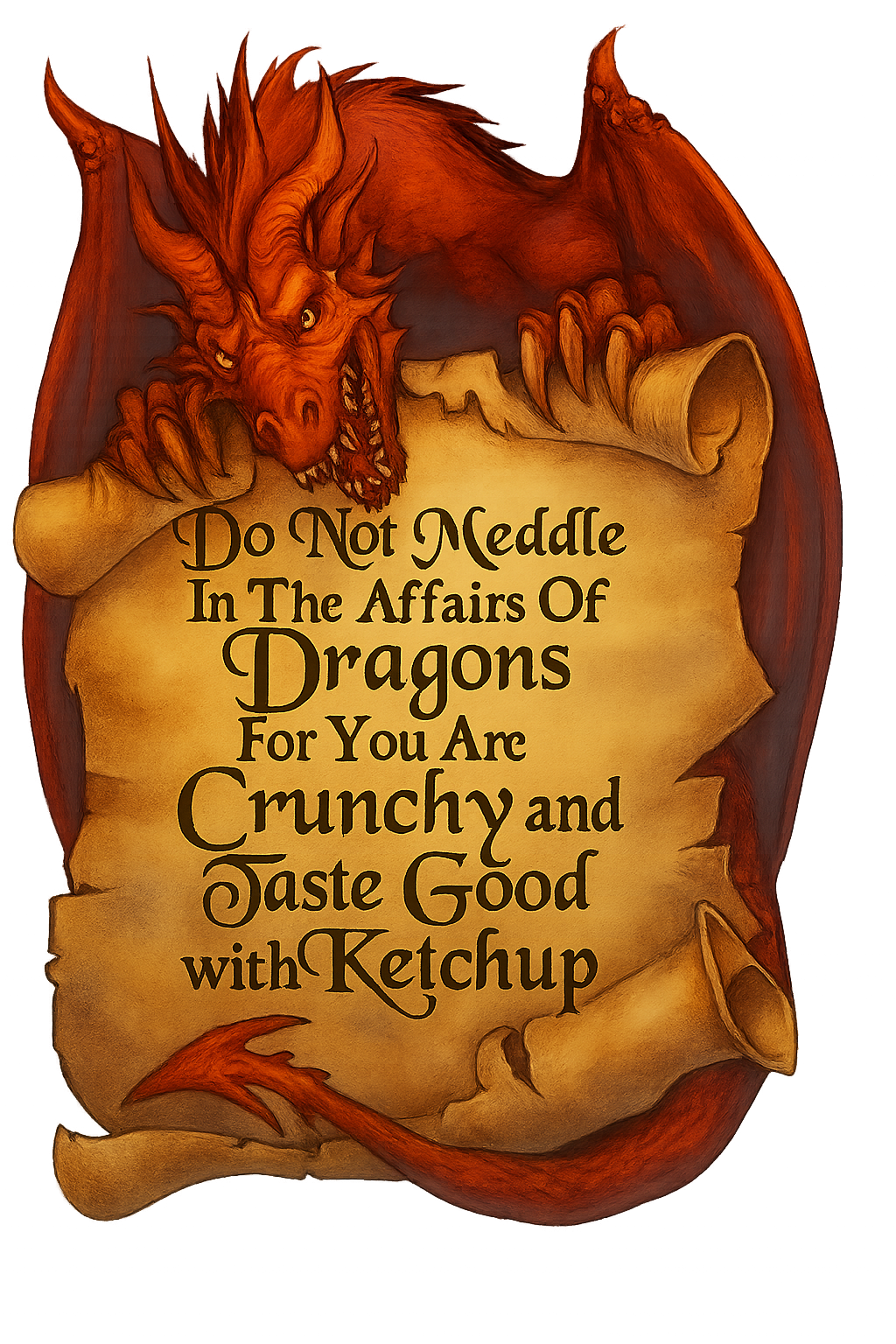 Printable Dragon With Scroll Do Not Meddle Digital Download For Cards TShirts Wall Art Sublimation Transparent Background