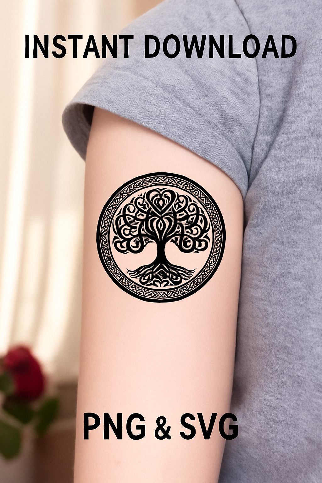 Yggdrasil Tree of Life Tattoo Design – Viking Norse Symbol – Celtic Knotwork Odin Art – Digital Download PNG SVG File for Cricut & Print