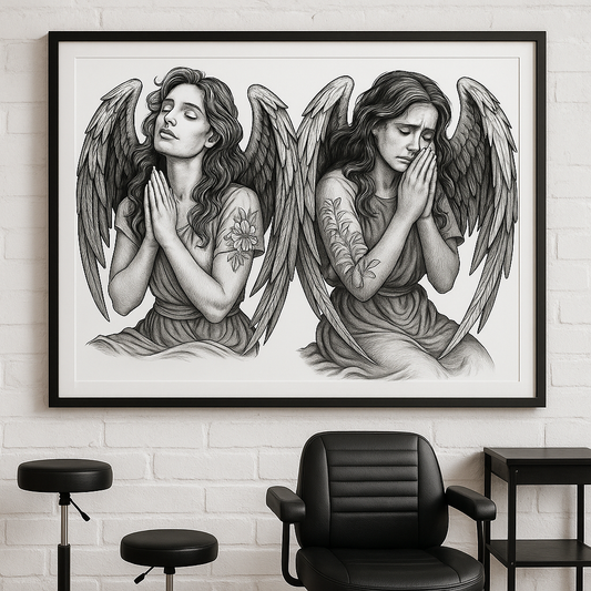 4K Design of Praying Angel – Digital Download PNG & JPG – Spiritual Art on Transparent and White Background – Peace and Hope Printable File