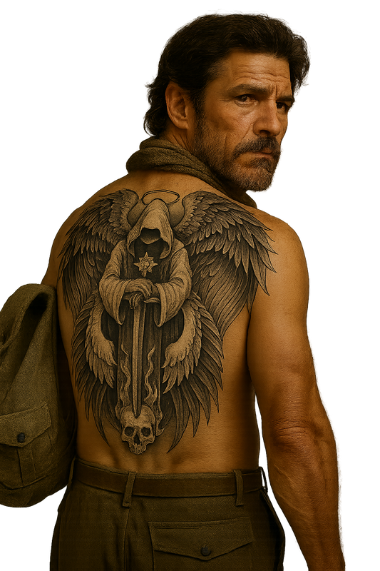 Divine Reaper Angel of Judgement Full Back Temporary Tattoo Digital Download Gothic Skull Wings Body Art Printable DIY Tattoo Flash Design