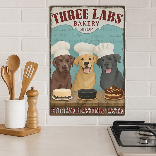 Three Labs Digital Bakery Print – Labrador Retriever Wall Art PNG JPG Instant Download – Vintage Dog Kitchen Decor for Retro Pet Lovers
