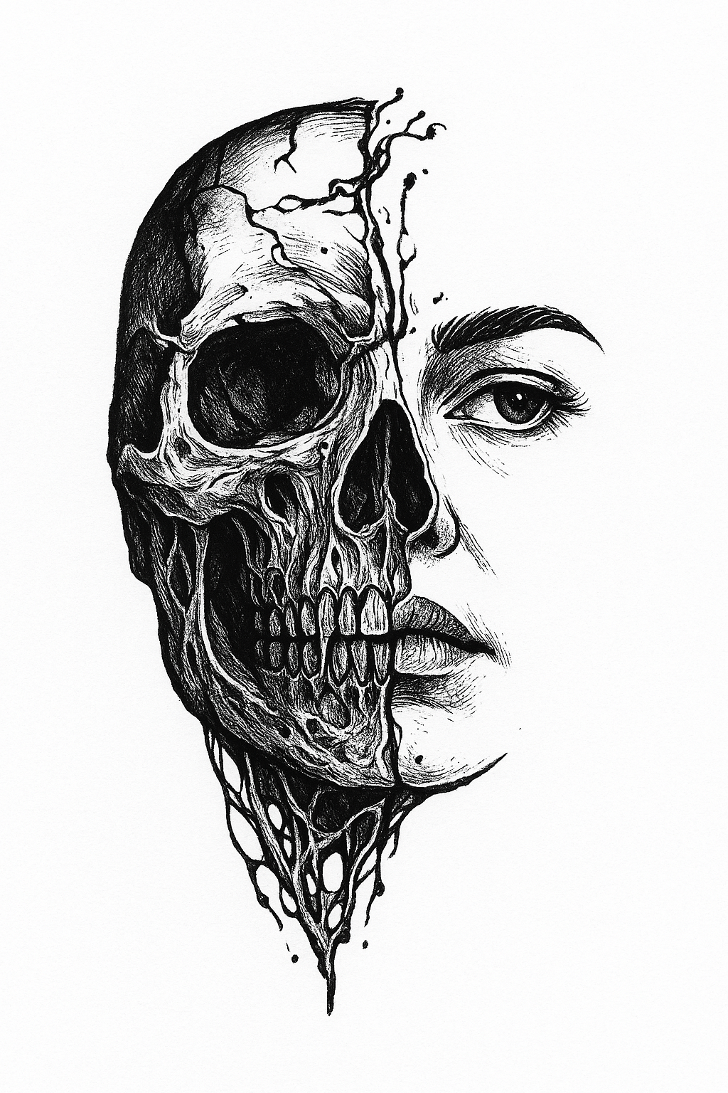 Realistic Skull Temporary Tattoo Horror Cosplay Body Art Hyper-detailed DIY skull tattoo design for horror cosplay statement piece