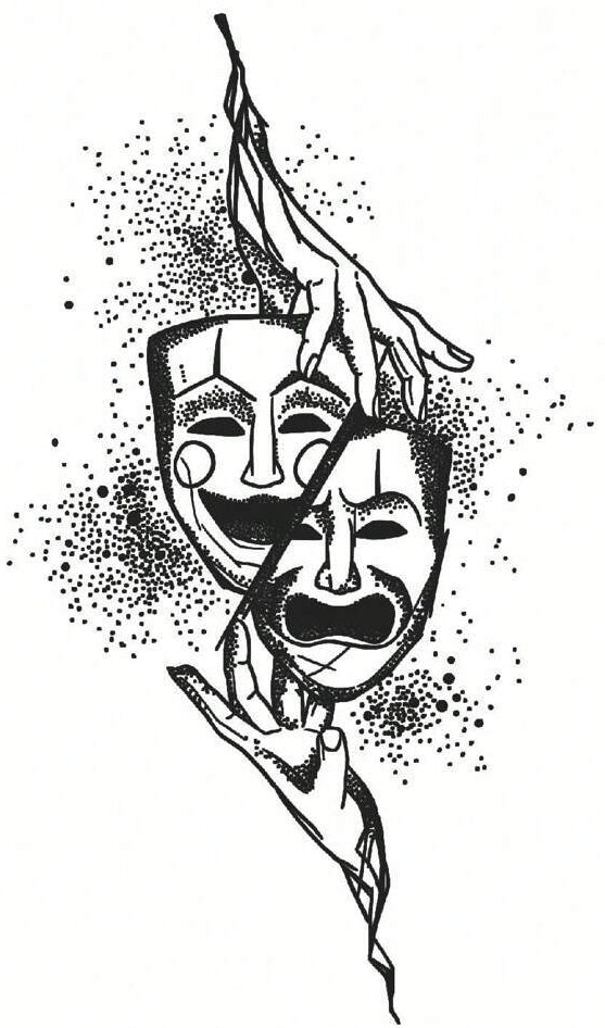 Comedy Tragedy Clown Printable Large Temporary Tattoo AI Created Digital Download Canvas Poster Wall Art DIY Gift Make Your Own Crafts