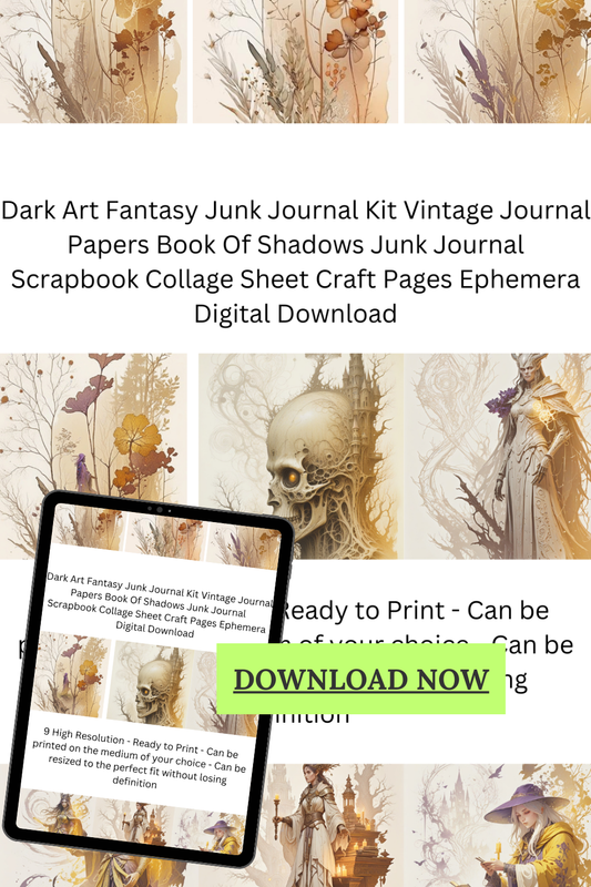 Dark Art Fantasy Vintage Journal Papers Book Of Shadows Junk Journal Scrapbook Individual Ephemera Collage Sheet DIY Pages Digital Download