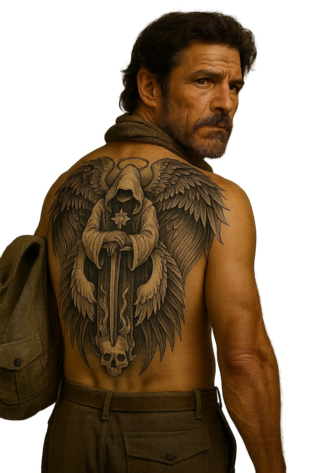 Divine Reaper Angel of Judgement Full Back Temporary Tattoo Digital Download Gothic Skull Wings Body Art Printable DIY Tattoo Flash Design