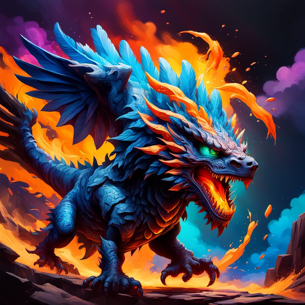 Dragon Fire Fantasy Art - AI Created One of a Kind Digital Download Art Print - Canvas Poster, Wall Art, Junk Journal, Fairy Core, DIY Gift