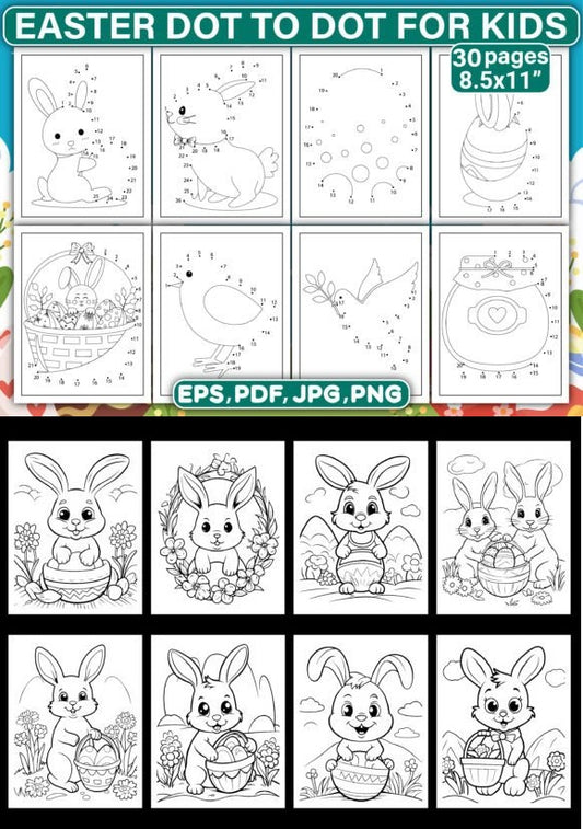 Cute Animal Happy Easter and Dot to Dot Easter Coloring Pages for Kids Massive Bundle of Child Activity Pages Keep Them Busy for HOURS!