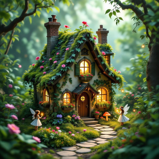 Enchanted Cottage in Fairy Glen – Fairycore Forest House Fine Art Print – Digital PNG and SVG for Whimsical Wall Decor, Sublimation, and Fantasy Crafts
