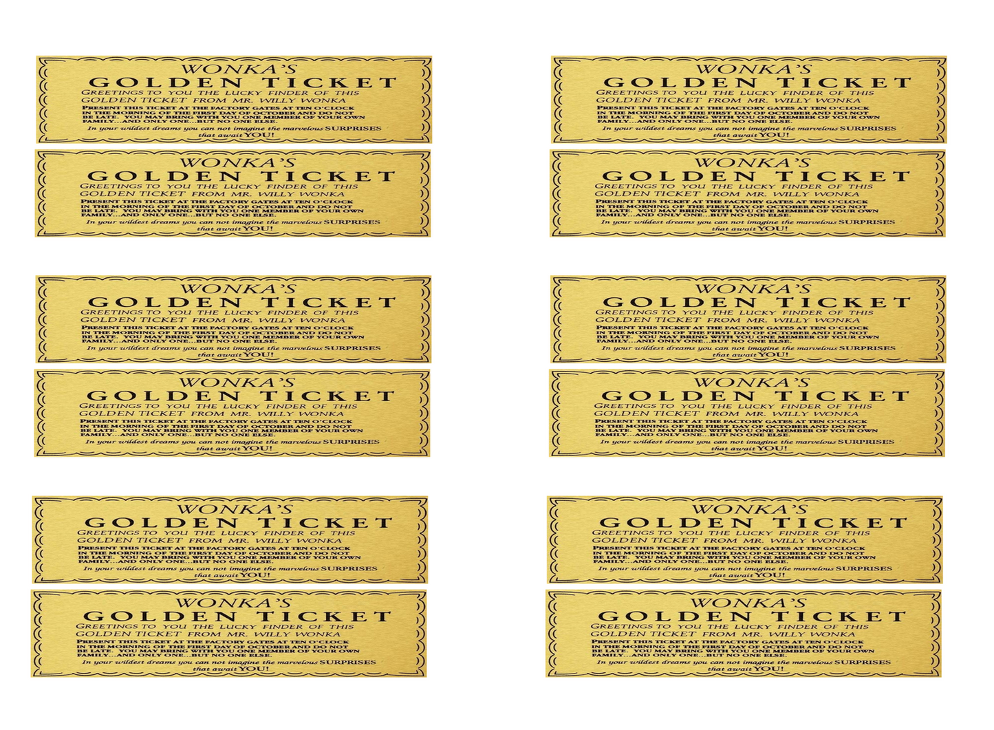 Golden Ticket Printable Download – 2-Up Landscape Layout | Instant Digital File | Classroom Reading Incentive Game | Wonka-Inspired Reward Certificate