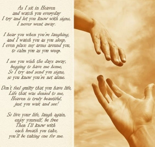 I Sit In Heaven Soothing Poem for Grieving Loved One - New Vintage Sign Made In America To Order Exquisite Custom Created Home Decor Art