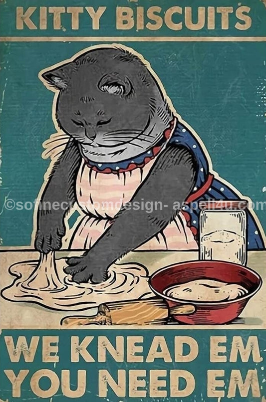 Black Cat Kitty Biscuits We Knead Em You Need Em Kitchen - Digital Download - Canvas Poster - One of A Kind Print - Custom Made AI Designed