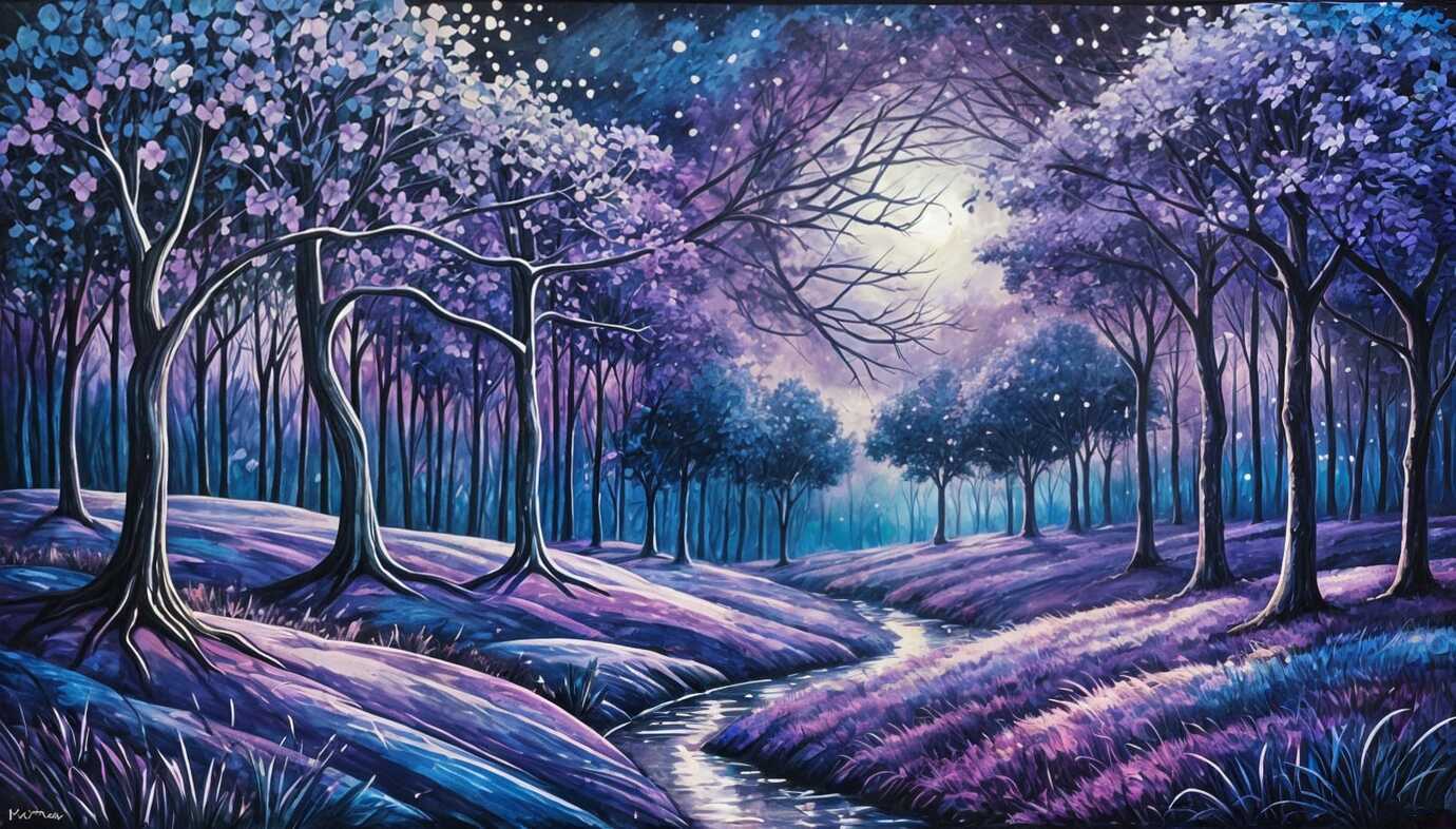 Purple Blue River Fantasy Art - AI Created One of a Kind Digital Download Print - Canvas Poster Wall Art Junk Journal Fairy Core DIY Gift