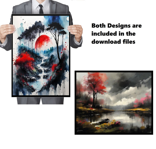 Red White Black and Blue - AI Created One of a Kind Digital Download Art Print Canvas Poster, Wall Art, Junk Journal, Cottage Core, DIY Gift