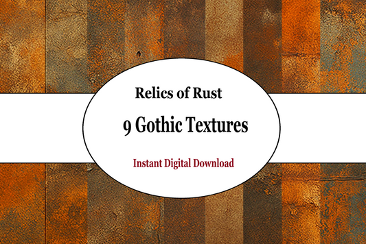 Relics of Rust Gothic Rust Texture Pack 9 Digital Grunge Backgrounds for Scrapbooking Junk Journals Crafts Steampunk and DIY Art Projects
The Relics of Rust Gothic Rust Texture Pack includes 9 high-resolution digital grunge backgrounds designed for scrapbooking, junk journals, steampunk art, and mixed media crafts. Each background is layered with rich, textured rust patterns, oxidized metal details, and distressed elements that evoke a dark, gothic industrial aesthetic. These textures are ideal for digital