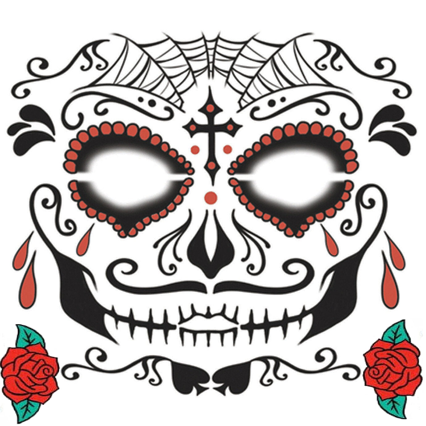 Set of 2 Sugar Skull Rose and Day of Dead Temporary Face Tattoo Digital Downloads to Print for Halloween Easy DIY Can Also Use for Crafting