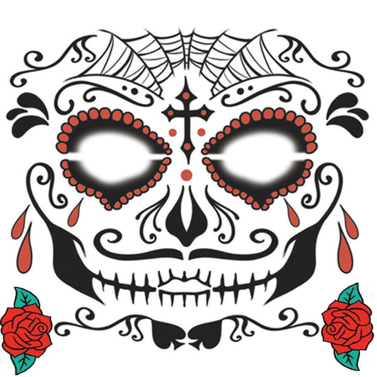 Set of 2 Sugar Skull Rose and Day of Dead Temporary Face Tattoo Digital Downloads to Print for Halloween Easy DIY Can Also Use for Crafting