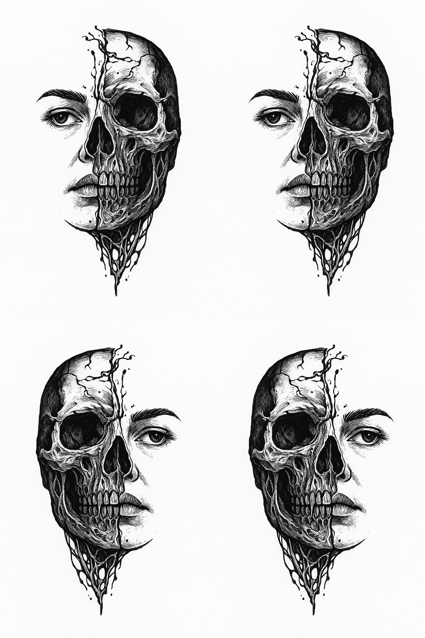 Realistic Skull Temporary Tattoo Horror Cosplay Body Art Hyper-detailed DIY skull tattoo design for horror cosplay statement piece