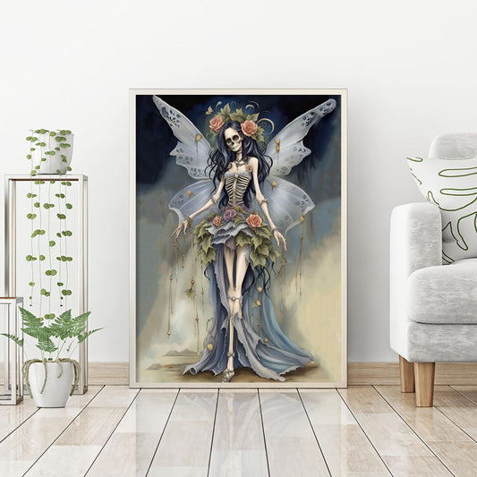 Sugar Skull Skeleton Bride with Full Wings and Roses AI Enhanced Versatile Digital Designed Instant Download Fairycore Cottagecore DIY Craft