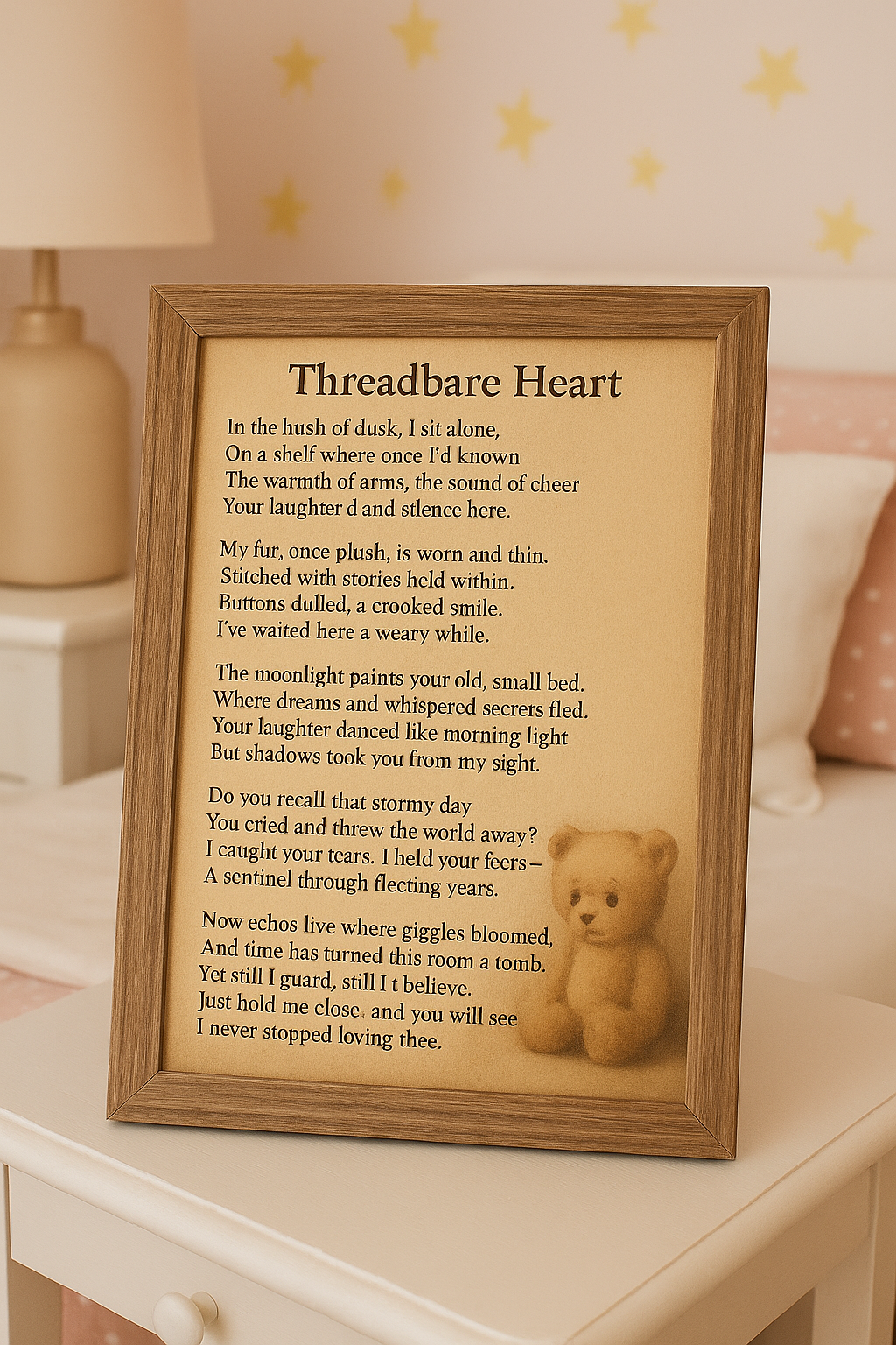 Threadbare Heart – Vintage Teddy Bear Poem Print for Child’s Room | Emotional Nursery Wall Art | Instant Digital Download for Keepsake Gift