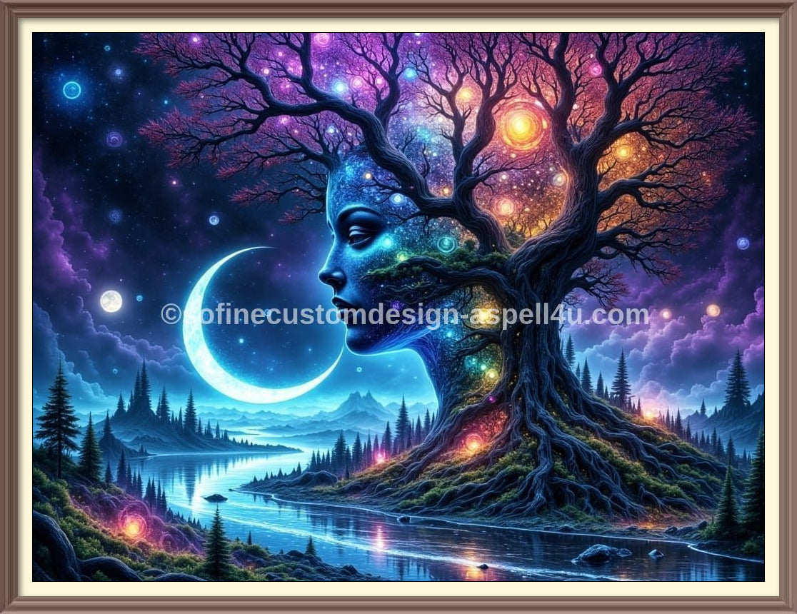 Tree Faces Off the Night Sky in Vivid Color AI Created One of a Kind Digital Download Canvas Poster Wall Art DIY Printable DIY Craft Supply