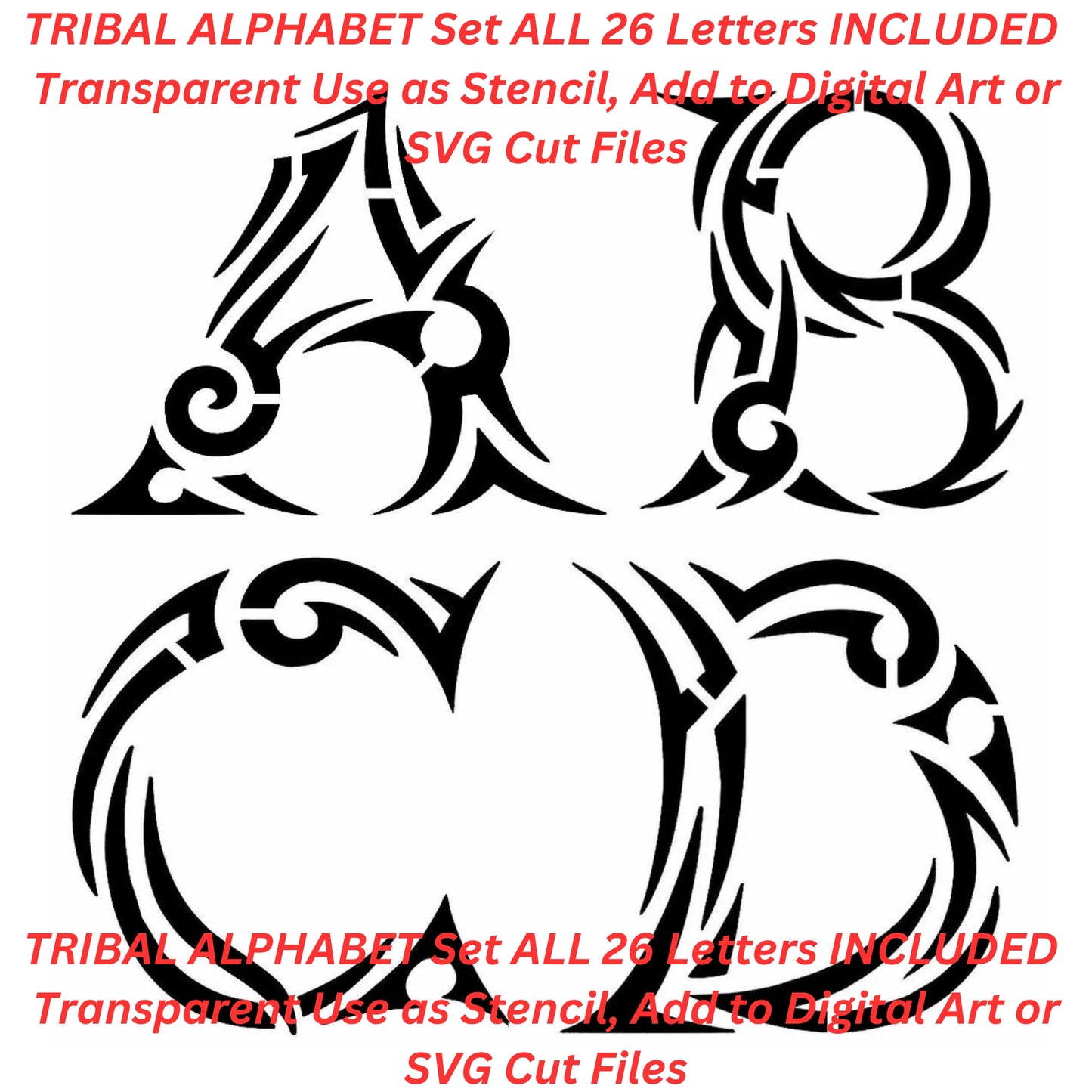 Tribal Alphabet Set AI Created One of a Kind Digital Download Canvas Poster Wall Art DIY Printable PNG SVG Craft Supply