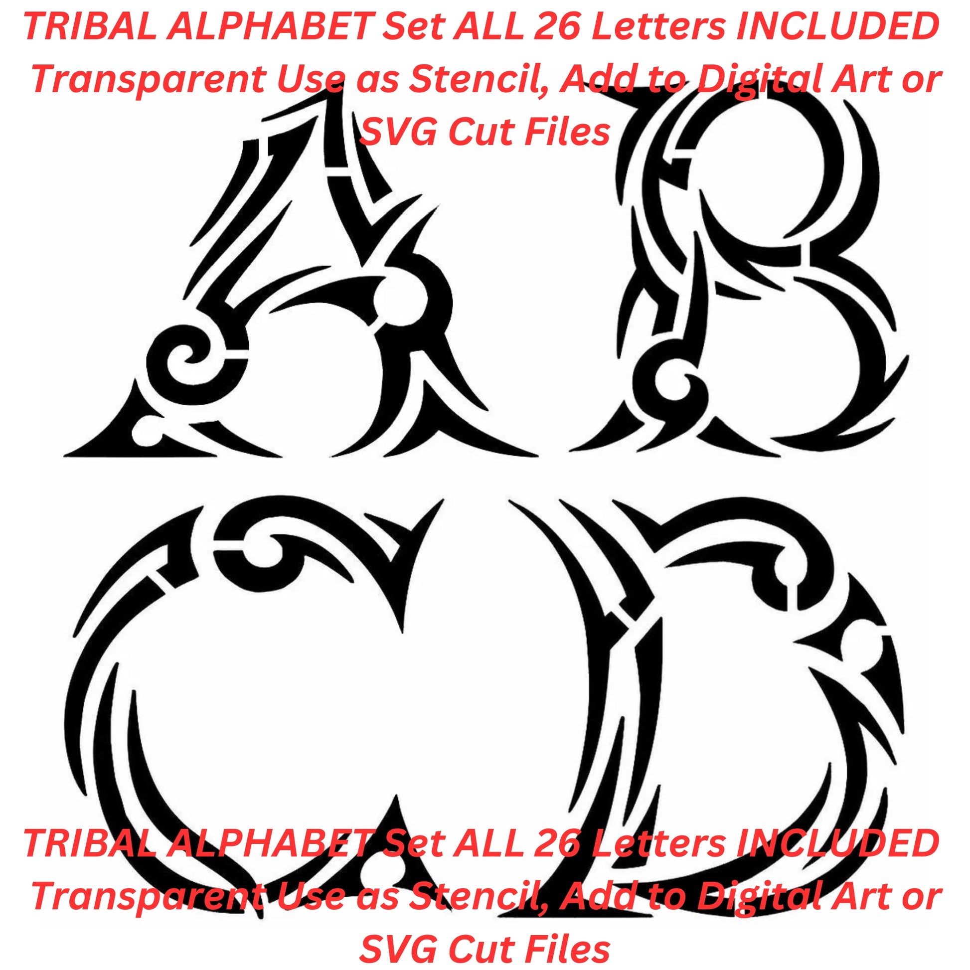 Tribal Alphabet Set AI Created One of a Kind Digital Download Canvas Poster Wall Art DIY Printable PNG SVG Craft Supply