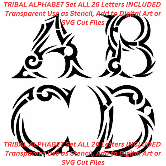 Tribal Alphabet Set AI Created One of a Kind Digital Download Canvas Poster Wall Art DIY Printable PNG SVG Craft Supply