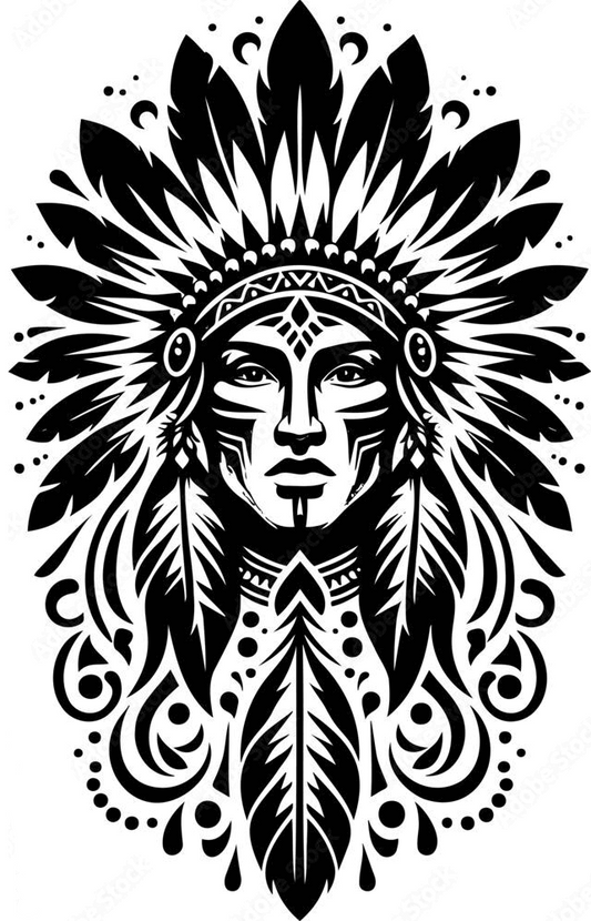 Tribal Indian in Full Headdress Transparent Printable Large Temporary Tattoo - Custom Digital Download Design - DIY Full Sleeve Tattoo Art