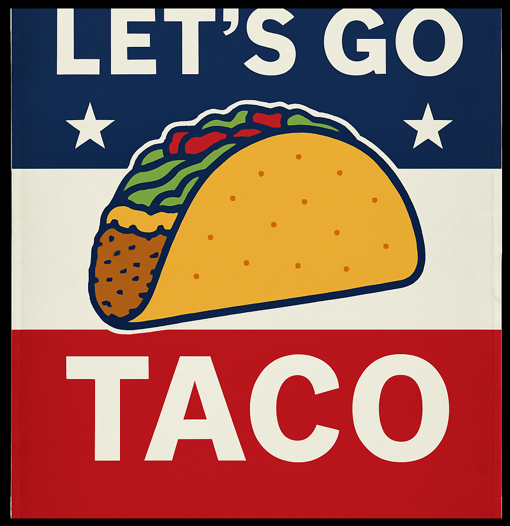 Let's Go Taco Rooster Poster Design – Transparent PNG Shirt Graphic – Funny Patriotic Printable Art for Sublimation and Apparel Use