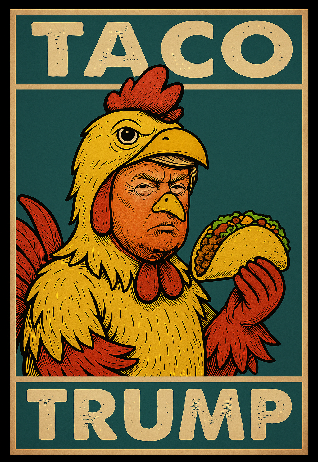 Let's Go Taco Rooster Poster Design – Transparent PNG Shirt Graphic – Funny Patriotic Printable Art for Sublimation and Apparel Use