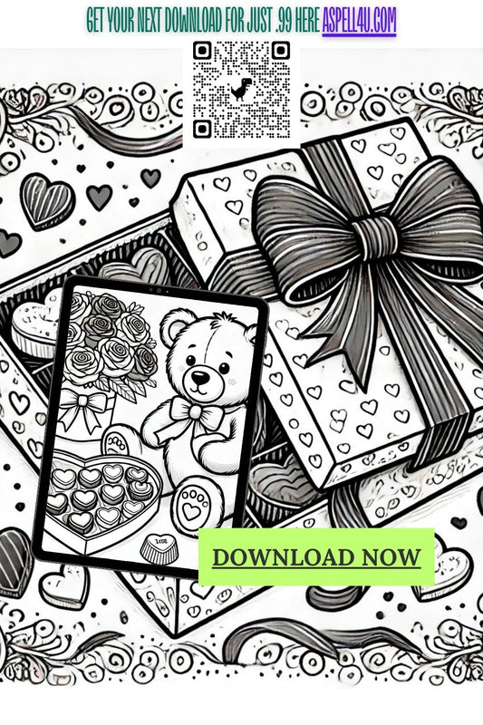 Valentine's Day Coloring Pages - Digital Downloadable Prints with Hearts, Teddy Bears, Roses, Balloons, and Chocolates - Perfect for Kids, Adults, and Teachers