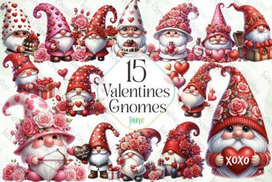 Printable Adorable Valentines Gnomes Sublimation Clipart Graphic Digital Sublimation Clipart Use for Junk Journal Scrapbooks Wall decor etc