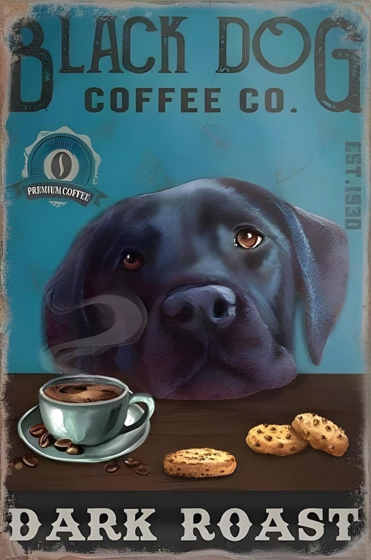 Black Dog Coffee Co. – Dark Roast Labrador Wall Art – Vintage Printable Coffee Sign – JPG PNG SVG Digital Download