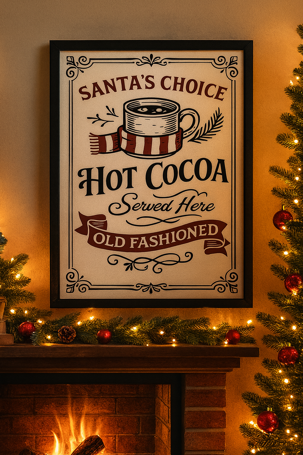 Merry Christmas Unframed Wall Art Festive Santa Claus and Tree Print 85x11 Inch Holiday Canvas Poster for Cozy Winter Home Decor