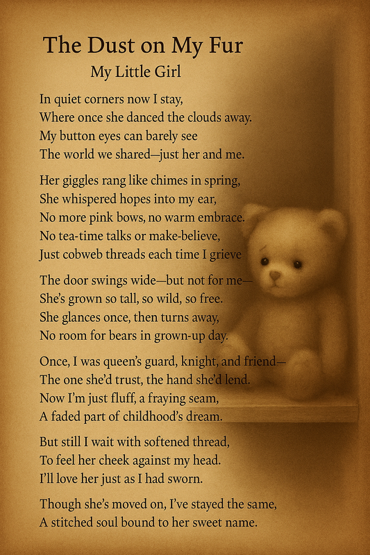 The Dust on My Fur – My Little Gir Vintage Teddy Bear Poem Print | Emotional Nursery Wall Art for Daughter’s Room | Instant Digital Download