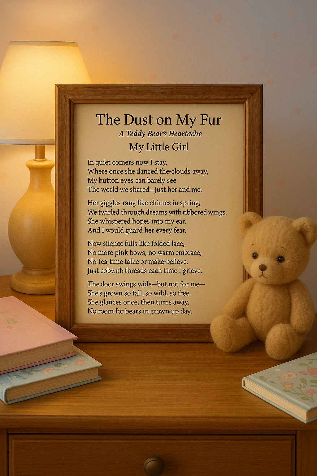 The Dust on My Fur – My Little Gir Vintage Teddy Bear Poem Print | Emotional Nursery Wall Art for Daughter’s Room | Instant Digital Download