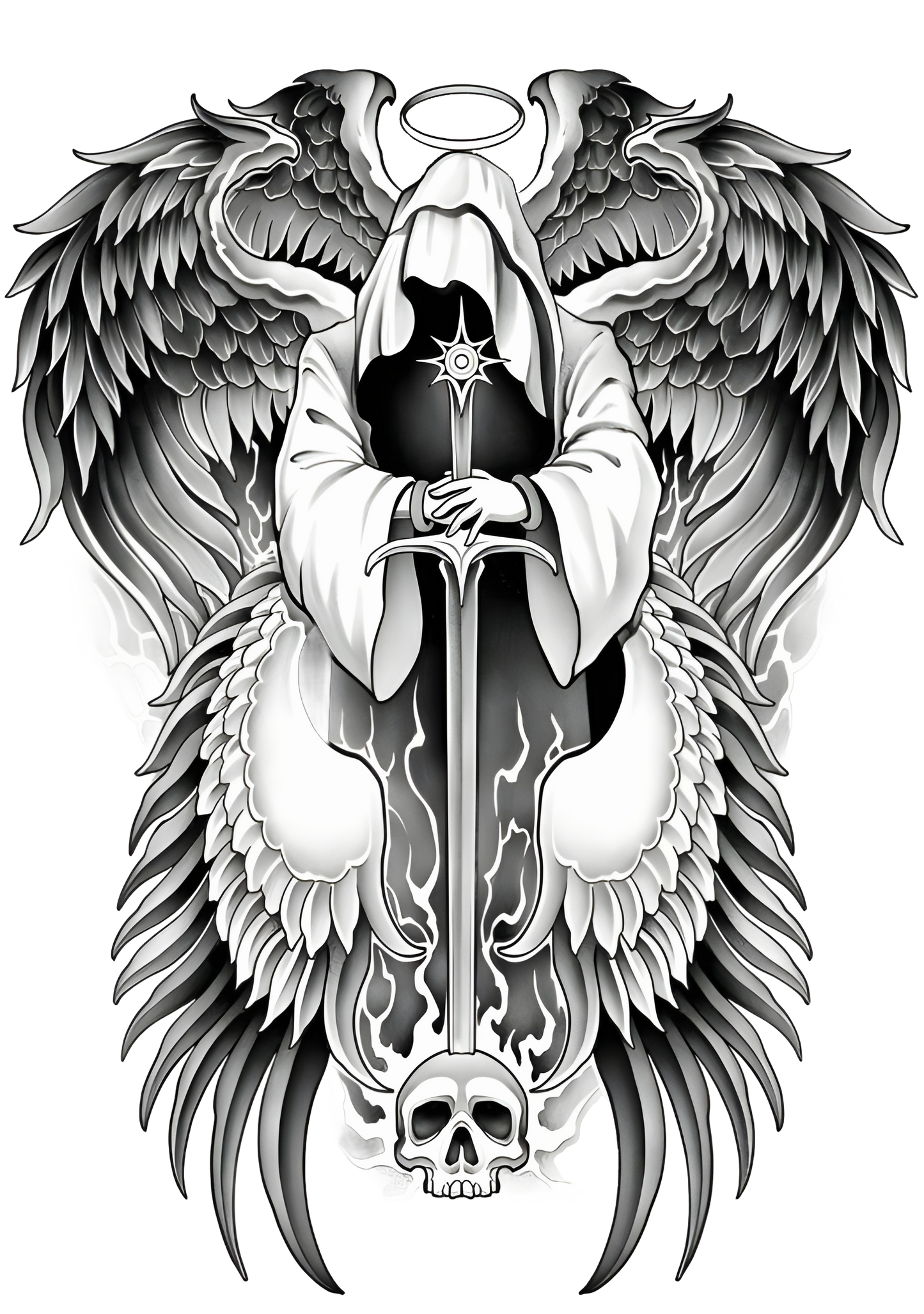 Divine Reaper Angel of Judgement Full Back Temporary Tattoo Digital Download Gothic Skull Wings Body Art Printable DIY Tattoo Flash Design